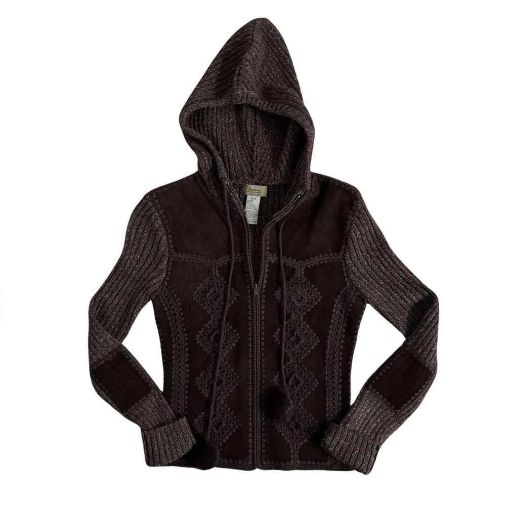 Buffalo David Bitton Y2K Brown Knit Suede Sweater